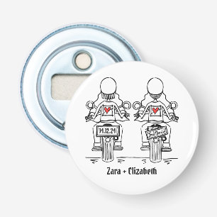 Two Brides Biker Motorcycle Wedding Favor Bottle Opener
