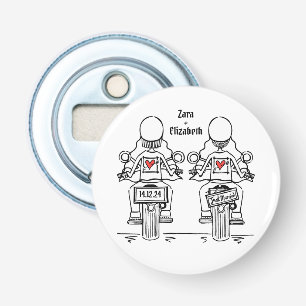 Two Brides Biker Motorcycle Wedding Favor Bottle Opener