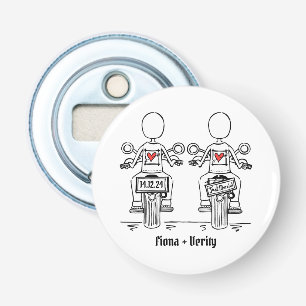 Two Brides Biker Motorcycle Wedding Favor Bottle Opener
