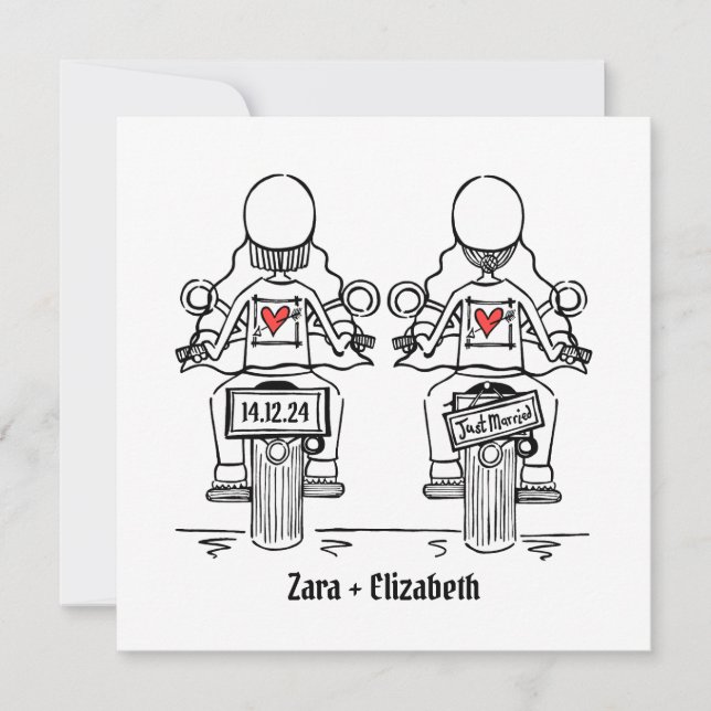 Two Brides Biker Motorcycle Wedding Invitation (Front)