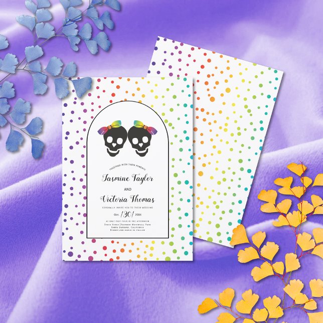 Two brides confetti rainbow colours lesbian weddin invitation (Creator Uploaded)