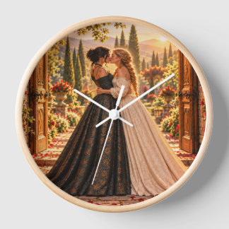 Two Brides Garden Kiss Round  Clock