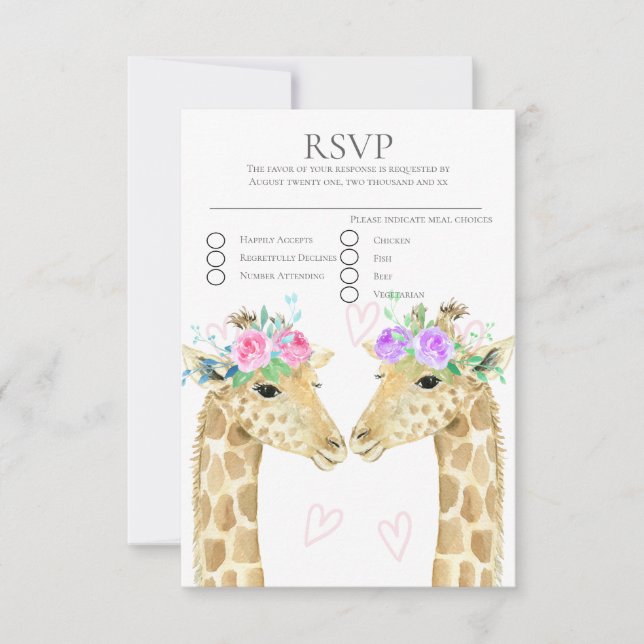 Two Brides Giraffe Gay Lesbian Wedding  RSVP (Front)