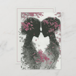 Two Brides Hand Drawn Pencil Illustration   RSVP Card