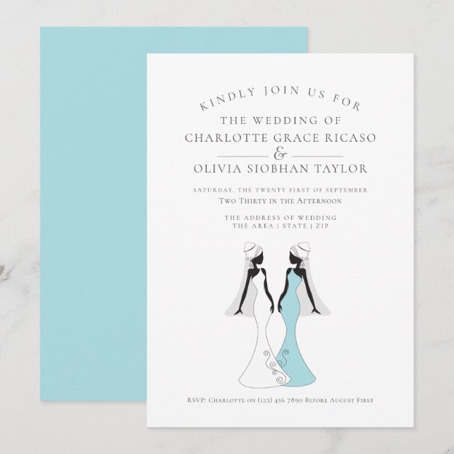 Two Brides In 1940s Style Bridal Gowns Wedding Invitation (Front/Back)