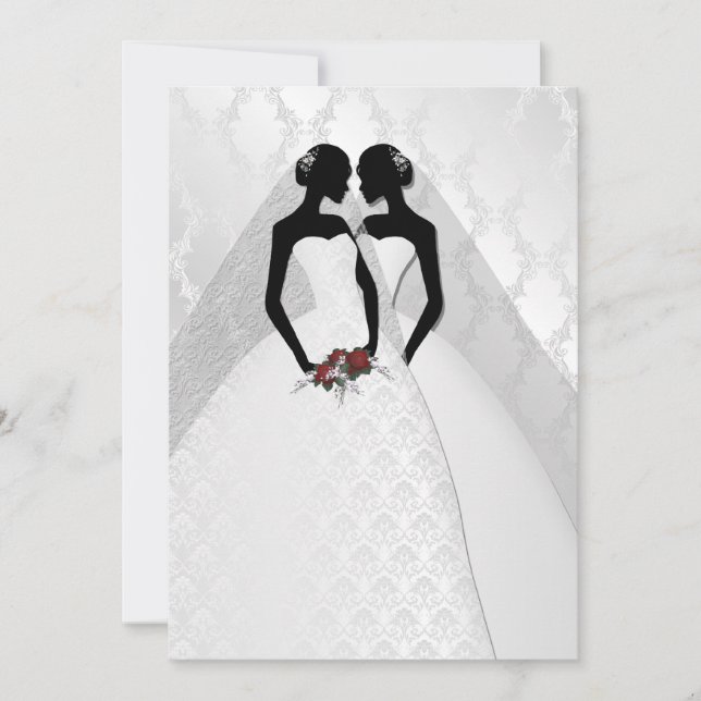 Two Brides In Bridal Gowns Elegant Wedding Invitation (Front)