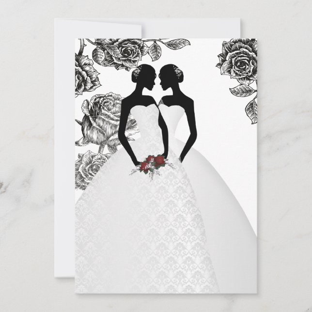 Two Brides In Bridal Gowns Elegant Wedding Invitation (Front)