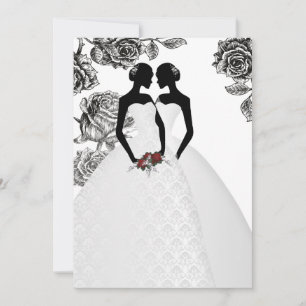 Two Brides In Bridal Gowns Elegant Wedding Invitation