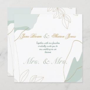 Two Brides Lesbian Watercolor Greenery Wedding  Invitation