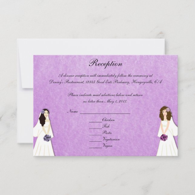 Two Brides Lesbian Wedding Custom Reception Cards (Front)