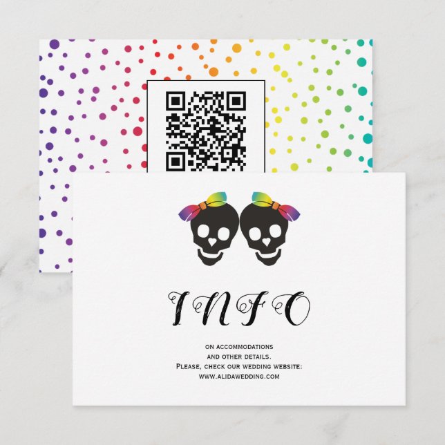 Two brides rainbow colours confetti lesbian weddin enclosure card (Front/Back)