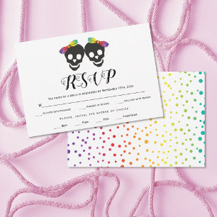 Two brides rainbow colours confetti lesbian weddin RSVP card