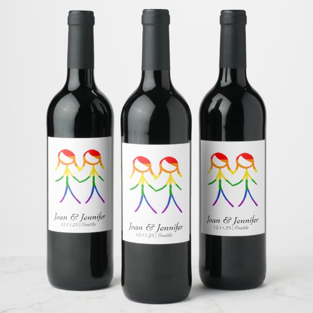 Two Brides Rainbow Love Wine Label (Bottles)