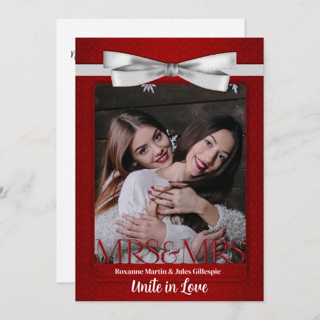 Two Brides Red with White Gowns Wedding Invitation (Front/Back)