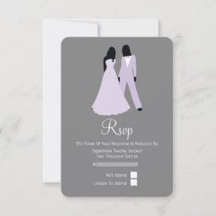 Two Brides RSVP Wedding (Lilac And Grey) Card