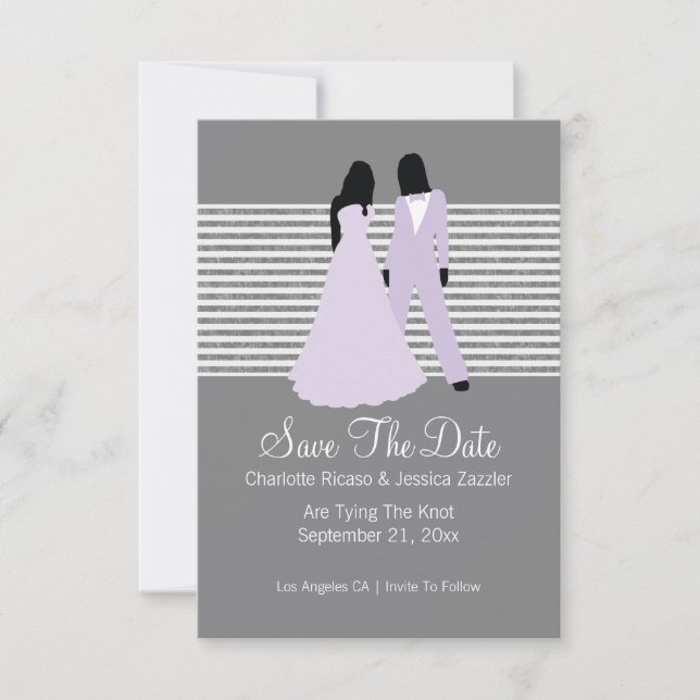 Two Brides Save The Date Wedding (Lilac And Grey) (Front)