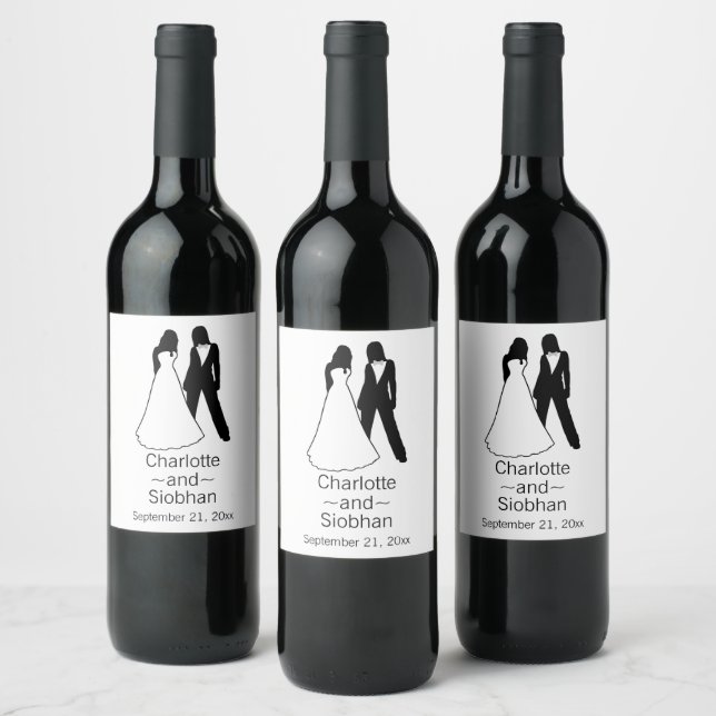 Two Brides Save The Date Wedding Wine Label (Bottles)