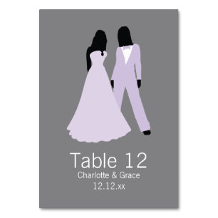 Two Brides Table Number Wedding (Lilac And Grey)