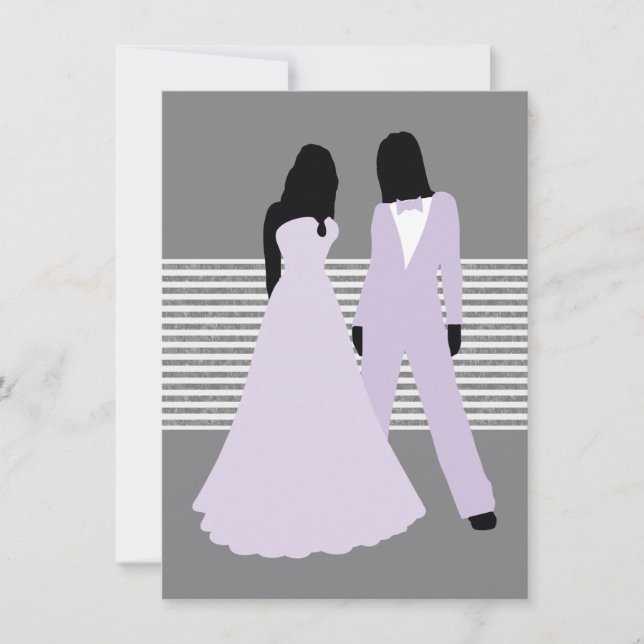 Two Brides Wedding (Lilac And Grey) Invitation (Front)