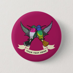 Two Brightly Coloured Hovering Hummingbirds 2 Inch Round Button