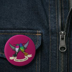 Two Brightly Coloured Hovering Hummingbirds 2 Inch Round Button