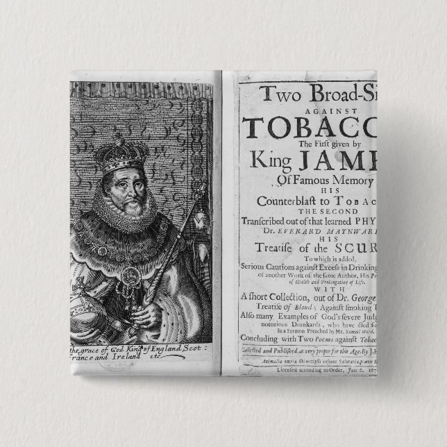 'Two Broadsides Against Tobacco 2 Inch Square Button (Front)