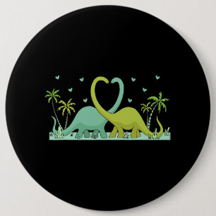 Two Brontosaurus Dinos Making A Heart Shape Valent 6 Inch Round Button