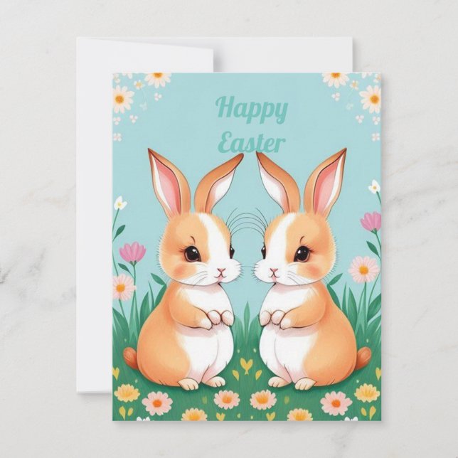 Two Brown And White Rabbits Card (Front)