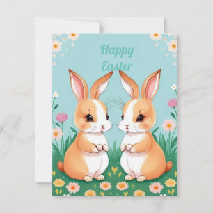 Two Brown And White Rabbits Card
