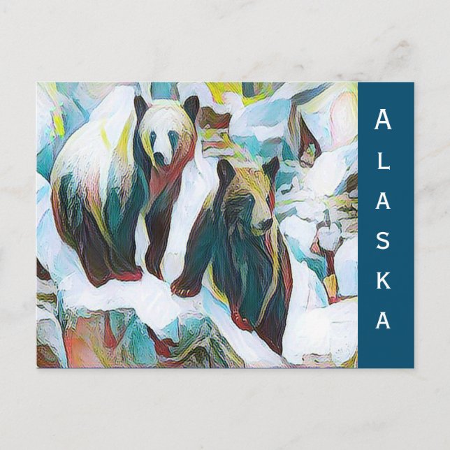 Two Brown Bears in Winter Wildlife Art Alaska Postcard (Front)
