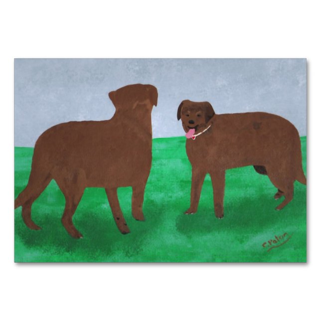 Two brown dogs reading flashcards for adults table number (Front)