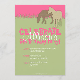 Two Brown Horses Girl's Birthday Party Invitation