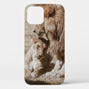 TWO BROWN LION ON GREEN FIELD iPhone 12 CASE