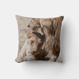 TWO BROWN LION ON GREEN FIELD THROW PILLOW