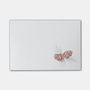 Two brown pine cones drawing art post it notes