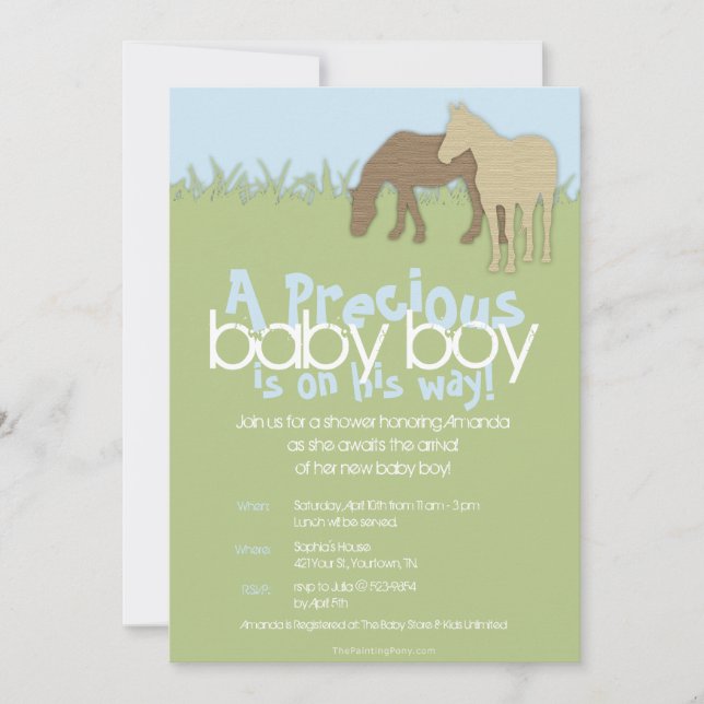 Two Brown Ponies Boy's Baby Shower Invitation (Front)