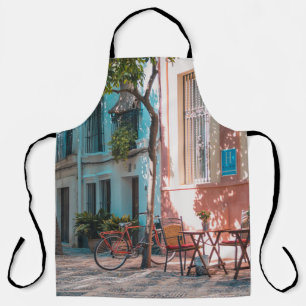 Two brown table outside apron