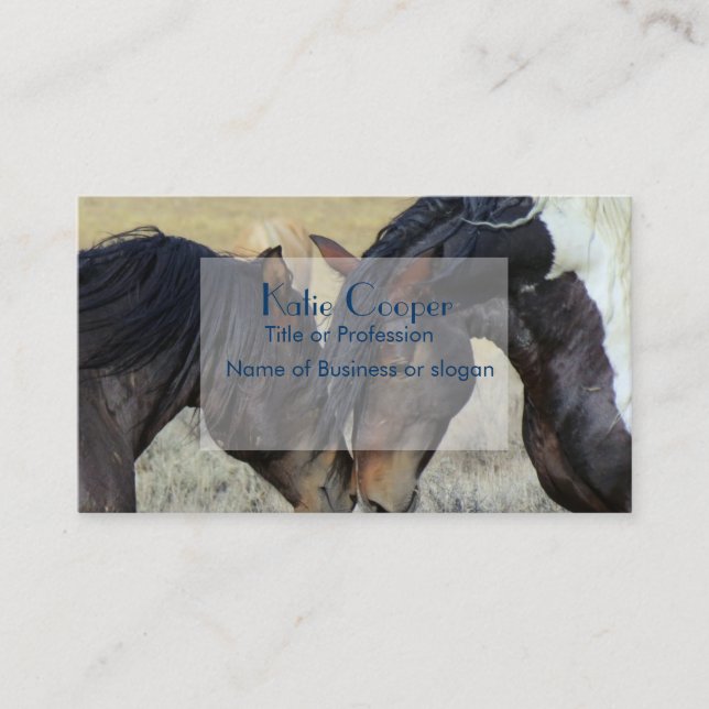 Two Brown Wild Horses Nuzzling Business Card (Front)