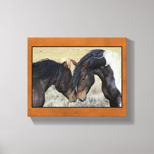 Two Brown Wild Horses Nuzzling Canvas Print (Front)