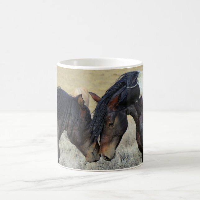 Two Brown Wild Horses Nuzzling Coffee Mug (Center)