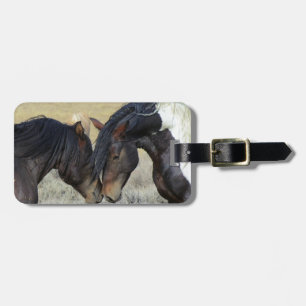 Two Brown Wild Horses Nuzzling Luggage Tag