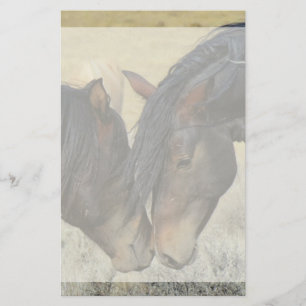 Two Brown Wild Horses Nuzzling Stationery