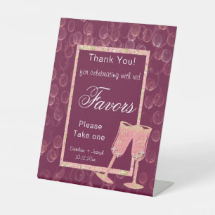 Two Bubbly Champagne Glasses for Favour   Pedestal Pedestal Sign