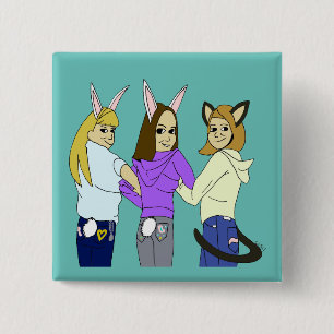 Two bunnies and a kitty 2 inch square button