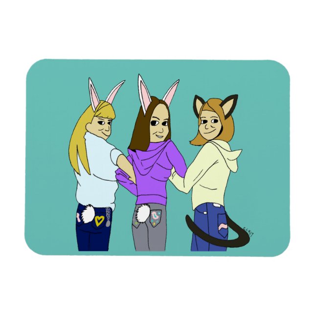 Two bunnies and a kitty magnet (Horizontal)