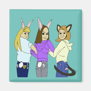 Two bunnies and a kitty magnet