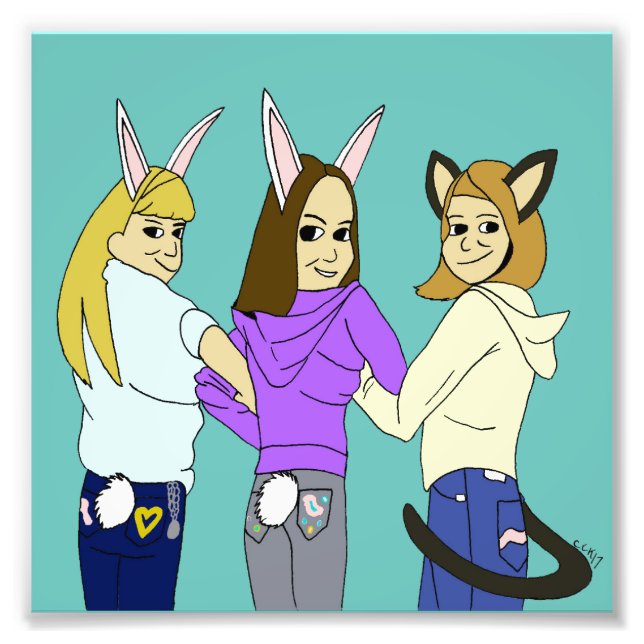 Two bunnies and a kitty photo print (Front)