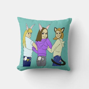 Two bunnies and a kitty throw pillow