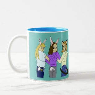 Two bunnies and a kitty Two-Tone coffee mug