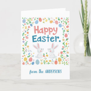 Two bunnies and eggs holiday card